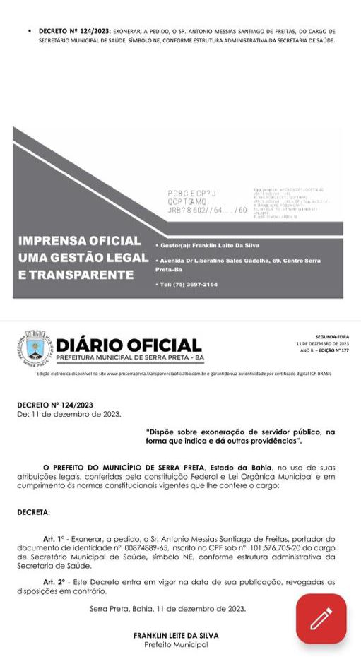 Diario Oficial Serra Preta